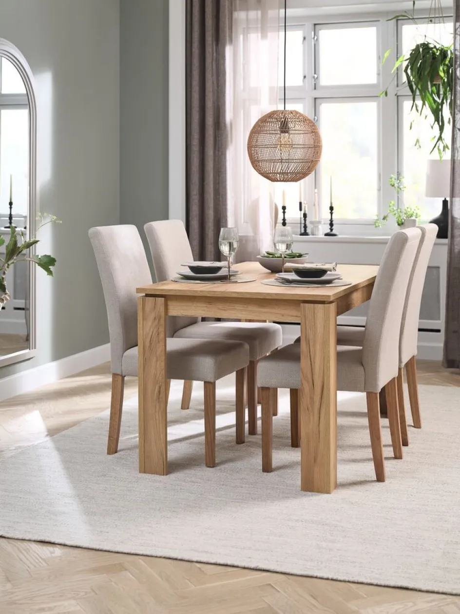 Discount LINTRUP + TUREBYMesa LINTRUP L140 roble salvaje natural+4 sillas TUREBY beis Mesas De Comedor|Conjuntos De Comedor