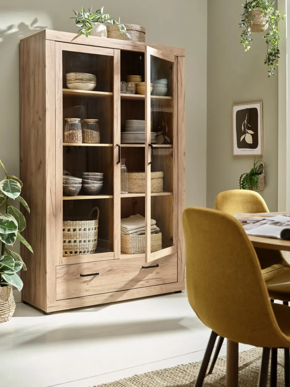 Clearance LINTRUPVitrina LINTRUP 2 puertas color roble salvaje natural Vitrinas|Vitrinas