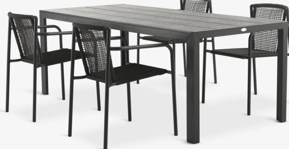 MADERUP + KRISTIANSTADMesa MADERUP L205 negro + 4 sillas KRISTIANSTAD verde Conjuntos Mesa Y Sillas De Jardín