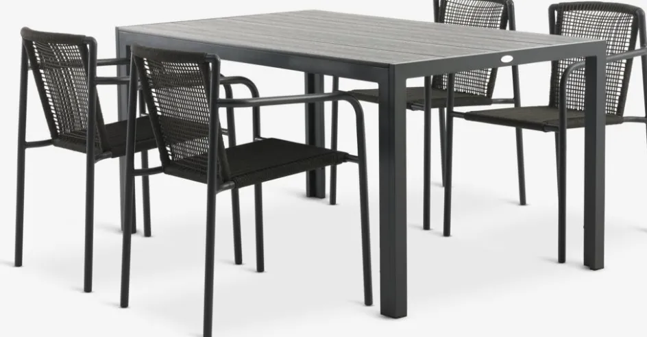 Hot MADERUP + KRISTIANSTADMesa MADERUP L150 negro + 4 sillas KRISTIANSTAD verde Conjuntos Mesa Y Sillas De Jardín