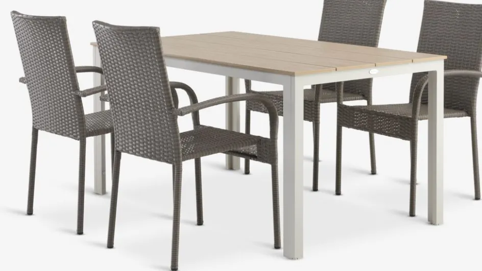 Online MARIELYST + GUDHJEMMesa MARIELYST L150 beis + 4 sillas GUDHJEM natural Conjuntos Mesa Y Sillas De Jardín