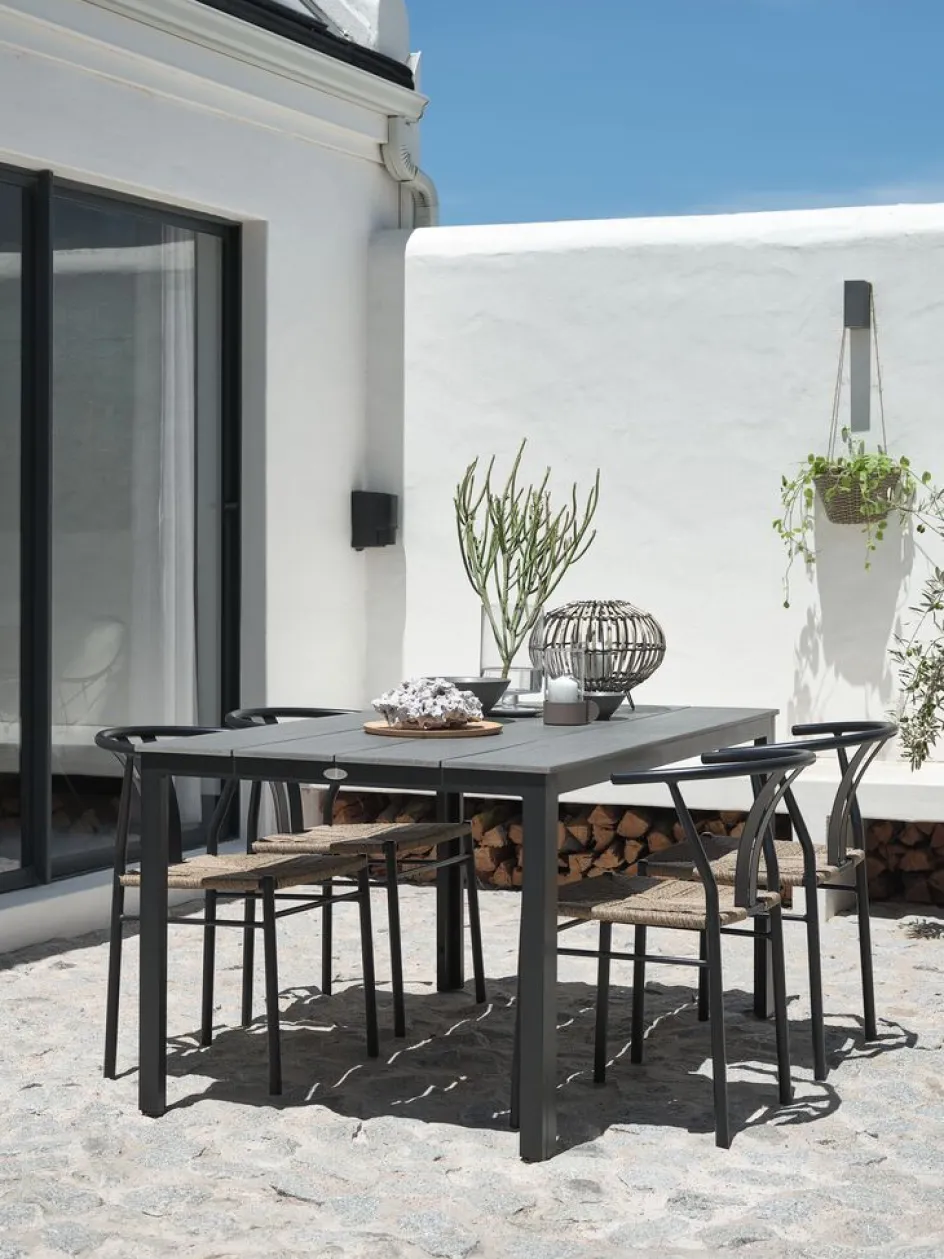 Sale MARIELYST + TAGMARKMesa MARIELYST L150 gris + 4 sillas TAGMARK negro Conjuntos Mesa Y Sillas De Jardín