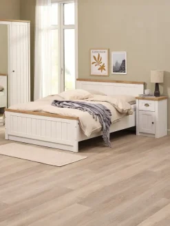 MARKSKELEstructura cama MARKSKEL 135x190 blanco/roble salvaje nat Estructuras De Cama|90 X 190 Cm