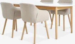 Outlet MARSTRAND + ADSLEVMesa MARSTRAND L200/280 blanco + 4 sillas ADSLEV beis Mesas De Comedor|Conjuntos De Comedor