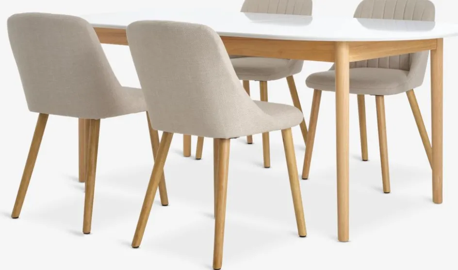 Clearance MARSTRAND + ADSLEVMesa MARSTRAND L200/280 blanco + 4 sillas ADSLEV beis Mesas De Comedor|Conjuntos De Comedor