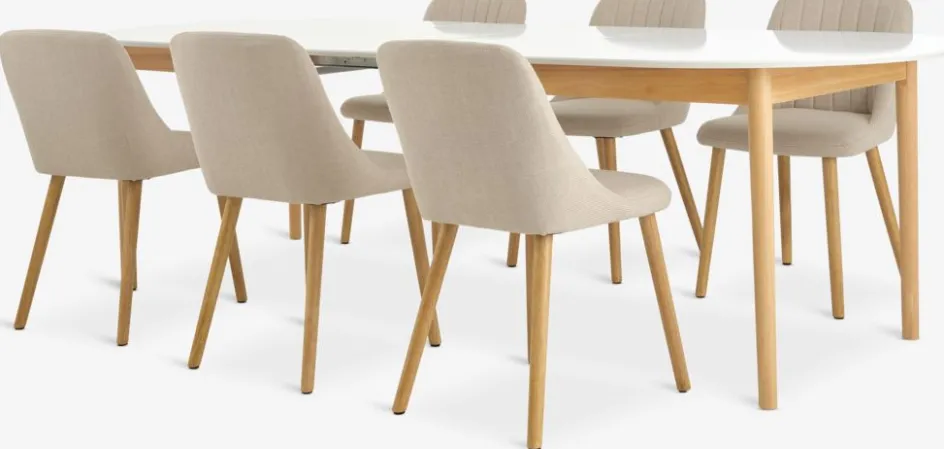 Clearance MARSTRAND + ADSLEVMesa MARSTRAND L200/280 blanco + 4 sillas ADSLEV beis Mesas De Comedor|Conjuntos De Comedor