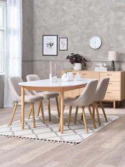 Best MARSTRAND + ADSLEVMesa MARSTRAND Ø110 blanco + 4 sillas ADSLEV beis Mesas De Comedor|Conjuntos De Comedor