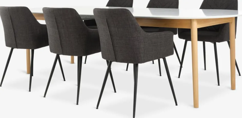 Outlet MARSTRAND + PURHUSMesa MARSTRAND L200/280 blanco + 4 sillas PURHUS gris Mesas De Comedor|Conjuntos De Comedor