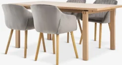 Best MEJLSKOV + ADSLEVMesa MEJLSKOV L180 roble + 4 sillas ADSLEV terciopelo gris Mesas De Comedor|Conjuntos De Comedor