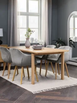 Best MEJLSKOV + ADSLEVMesa MEJLSKOV L180 roble + 4 sillas ADSLEV terciopelo gris Mesas De Comedor|Conjuntos De Comedor