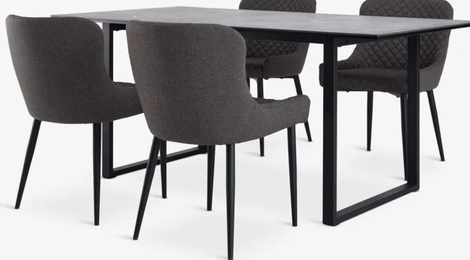 MOSELUND + PEBRINGEMesa MOSELUND L180 cerámica + 4 PEBRINGE gris/negro Mesas De Comedor|Conjuntos De Comedor