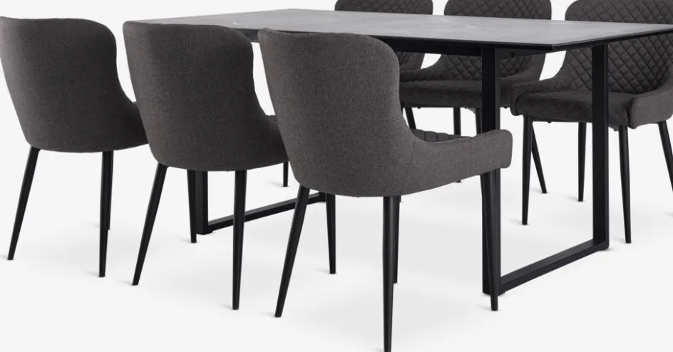 MOSELUND + PEBRINGEMesa MOSELUND L180 cerámica + 4 PEBRINGE gris/negro Mesas De Comedor|Conjuntos De Comedor