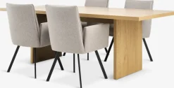 Discount MUNKEBY + GJESINGMesa MUNKEBY L220 roble cálido + 4 GJESING beis/negro Mesas De Comedor|Conjuntos De Comedor