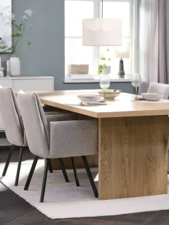 Discount MUNKEBY + GJESINGMesa MUNKEBY L220 roble cálido + 4 GJESING beis/negro Mesas De Comedor|Conjuntos De Comedor