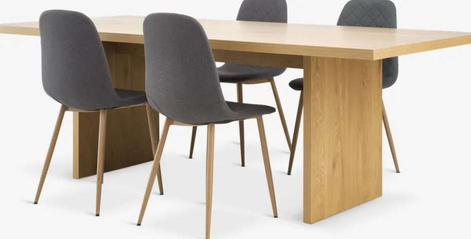 Discount MUNKEBY + JONSTRUPMesa MUNKEBY L220 roble cálido + 4 JONSTRUP asfalto Mesas De Comedor|Conjuntos De Comedor