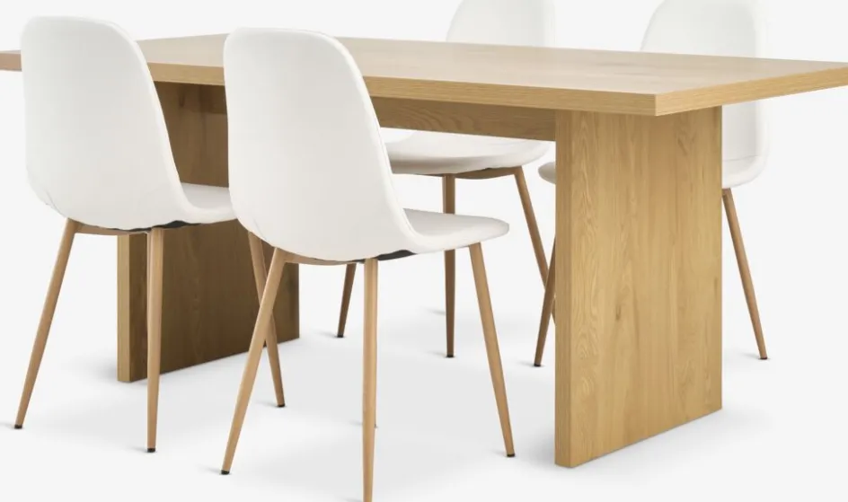 MUNKEBY + JONSTRUPMesa MUNKEBY L180 roble cálido + 4 sillas JONSTRUP blanco Mesas De Comedor|Conjuntos De Comedor