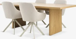 Discount MUNKEBY + ROSTRUPMesa MUNKEBY L220 roble cálido + 4 sillas ROSTRUP beis Mesas De Comedor|Conjuntos De Comedor