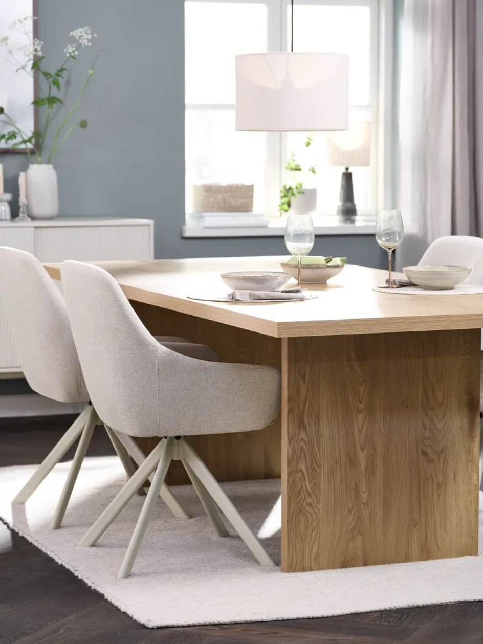 Discount MUNKEBY + ROSTRUPMesa MUNKEBY L220 roble cálido + 4 sillas ROSTRUP beis Mesas De Comedor|Conjuntos De Comedor