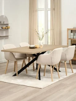 Clearance NORTOFT + ADSLEVMesa NORTOFT L200 roble cálido + 4 sillas ADSLEV tela beis Mesas De Comedor|Conjuntos De Comedor
