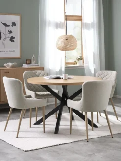 New NORTOFT + BELLINGEMesa NORTOFT Ø120 roble cálido+4 sillas BELLINGE arena/roble Mesas De Comedor|Conjuntos De Comedor