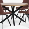 Outlet NORTOFT + HYGUMMesa NORTOFT Ø120 roble cálido + 4 sillas HYGUM marrón/negro Mesas De Comedor|Conjuntos De Comedor