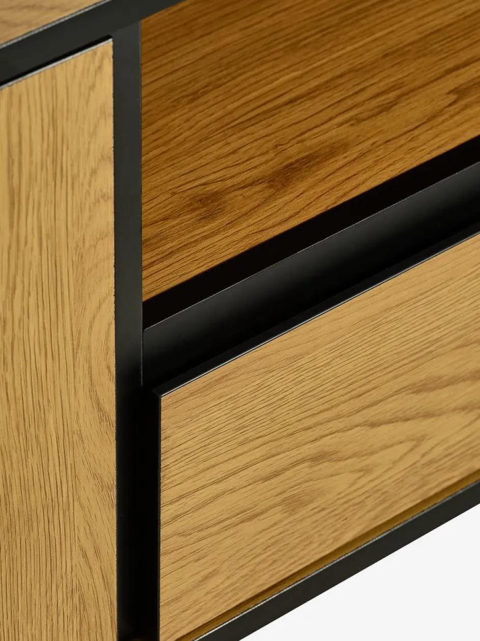 Outlet ODENSEMueble TV ODENSE 2 puertas 1 cajón color roble cálido/negro Muebles De TV