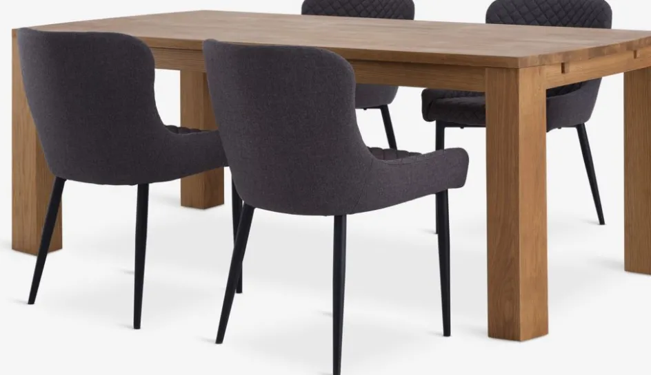 Discount OLDE + PEBRINGEMesa OLDE L200 roble natural + 4 sillas PEBRINGE gris/negro Mesas De Comedor|Conjuntos De Comedor