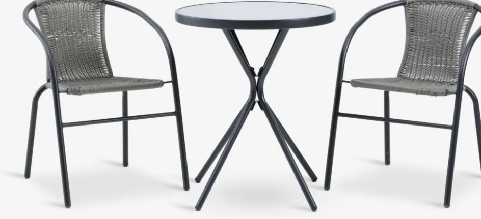Discount RADSTRUP + GRENAAMesa RADSTRUP Ø60 negro + 2 sillas GRENAA gris Conjuntos Mesa Y Sillas De Jardín