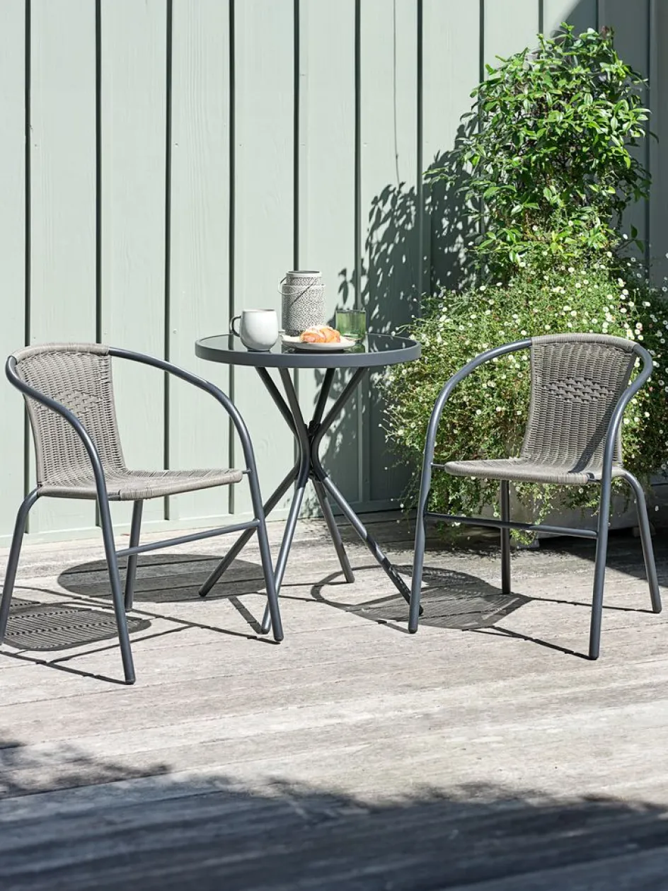 Discount RADSTRUP + GRENAAMesa RADSTRUP Ø60 negro + 2 sillas GRENAA gris Conjuntos Mesa Y Sillas De Jardín