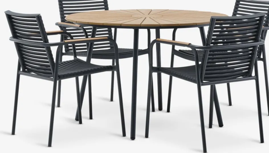 Sale RANGSTRUP + NABEMesa RANGSTRUP Ø110 natural/negro + 4 sillas NABE negro Conjuntos Mesa Y Sillas De Jardín