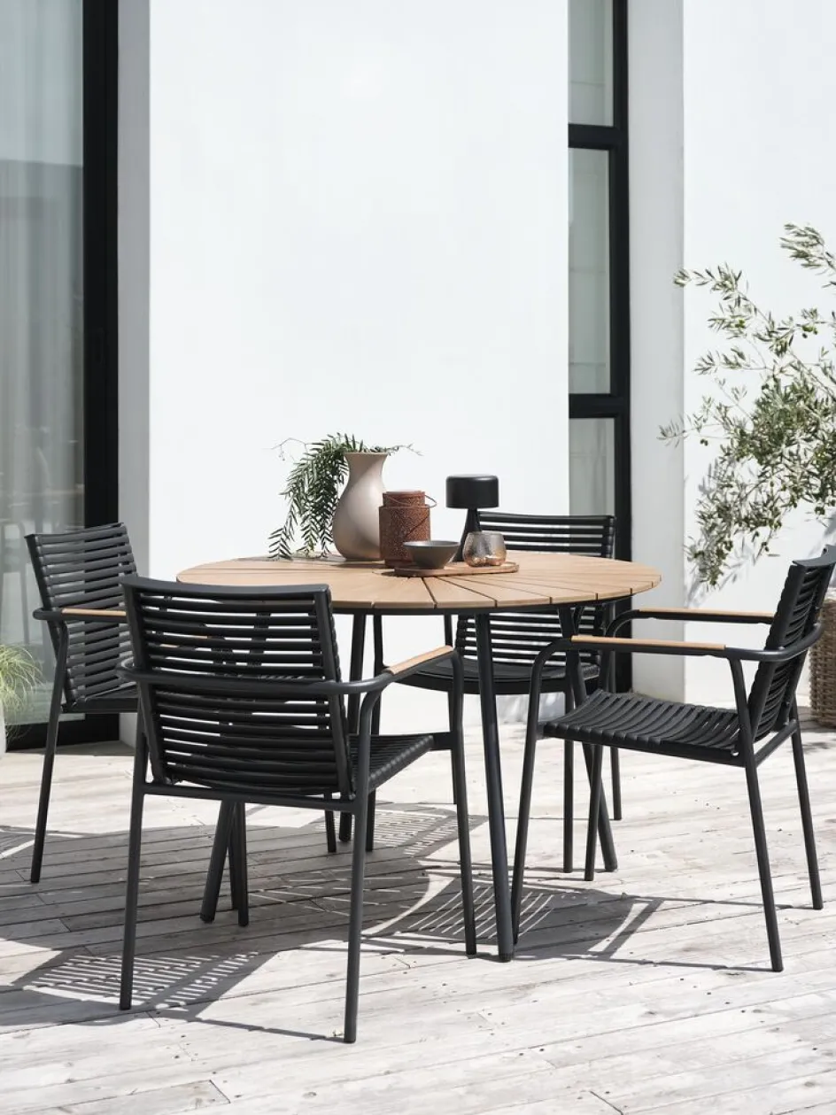 Sale RANGSTRUP + NABEMesa RANGSTRUP Ø110 natural/negro + 4 sillas NABE negro Conjuntos Mesa Y Sillas De Jardín