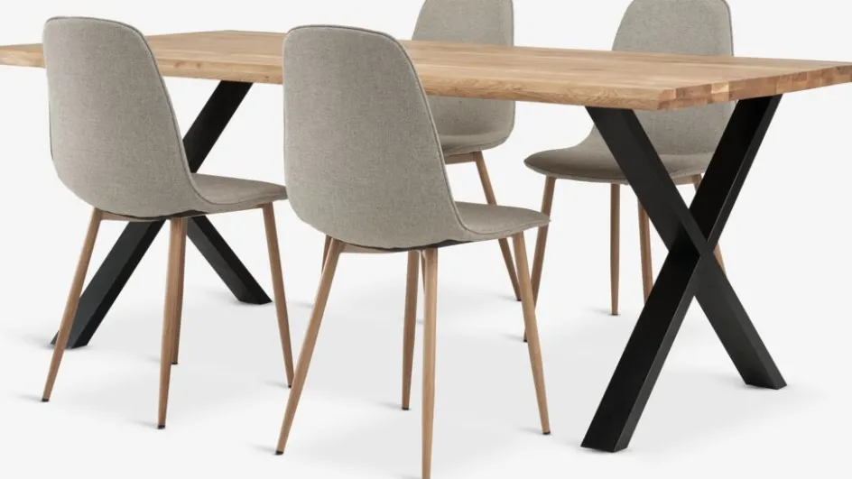 ROSLEV + BISTRUPMesa ROSLEV L200 roble natural + 4 sillas BISTRUP arena Mesas De Comedor|Conjuntos De Comedor