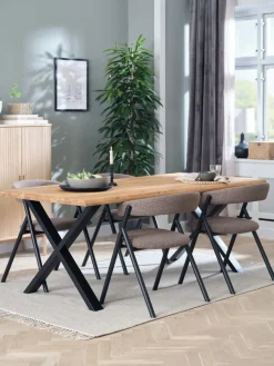 ROSLEV + HINDEVADMesa ROSLEV L200 roble natural + 4 HINDEVAD marrón claro Mesas De Comedor|Conjuntos De Comedor