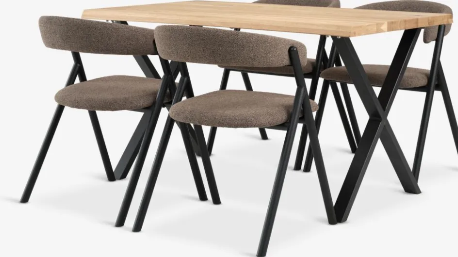 Best ROSLEV + HINDEVADMesa ROSLEV L140 roble natural + 4 HINDEVAD marrón claro Mesas De Comedor|Conjuntos De Comedor