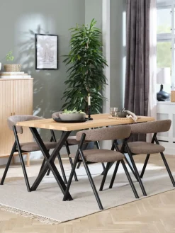 Best ROSLEV + HINDEVADMesa ROSLEV L140 roble natural + 4 HINDEVAD marrón claro Mesas De Comedor|Conjuntos De Comedor