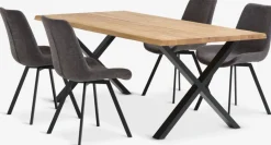 Outlet ROSLEV + HYGUMMesa ROSLEV L200 roble natural + 4 sillas HYGUM gris Mesas De Comedor|Conjuntos De Comedor