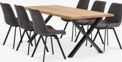 Outlet ROSLEV + HYGUMMesa ROSLEV L200 roble natural + 4 sillas HYGUM gris Mesas De Comedor|Conjuntos De Comedor