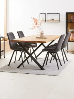 Outlet ROSLEV + HYGUMMesa ROSLEV L200 roble natural + 4 sillas HYGUM gris Mesas De Comedor|Conjuntos De Comedor