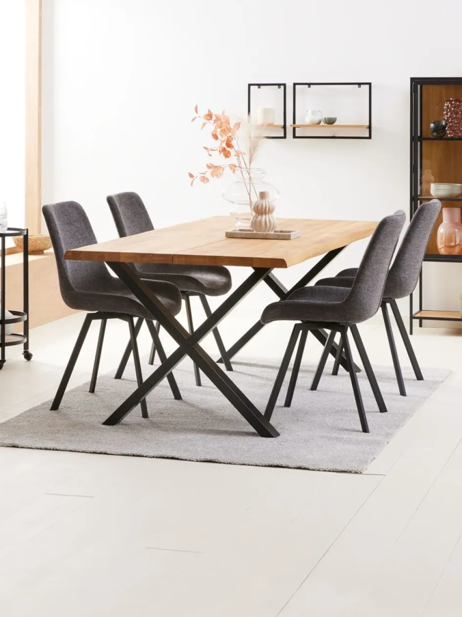 Outlet ROSLEV + HYGUMMesa ROSLEV L200 roble natural + 4 sillas HYGUM gris Mesas De Comedor|Conjuntos De Comedor