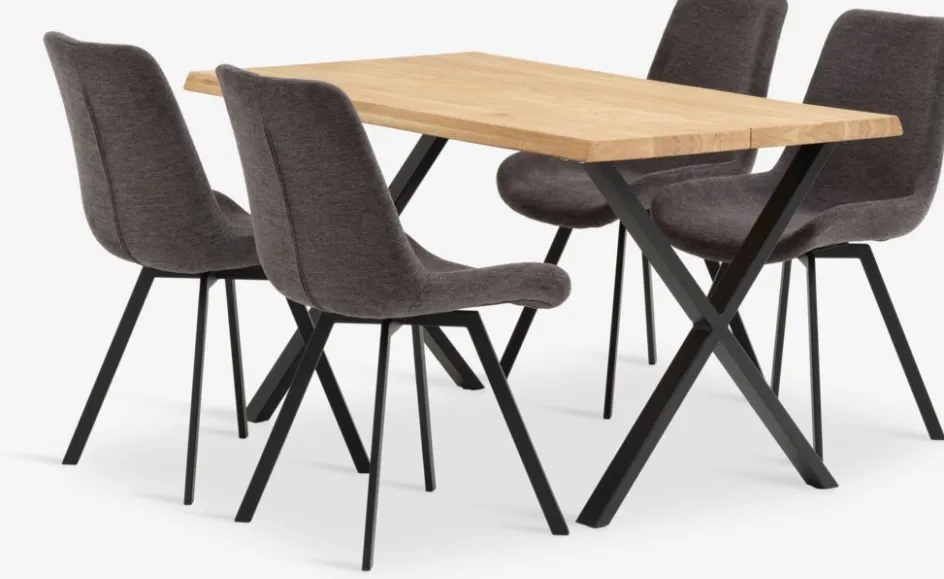 Hot ROSLEV + HYGUMMesa ROSLEV L140 roble natural + 4 sillas HYGUM gris Mesas De Comedor|Conjuntos De Comedor
