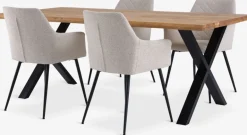Online ROSLEV + PURHUSMesa ROSLEV L200 roble natural + 4 PURHUS blanco crudo/negro Mesas De Comedor|Conjuntos De Comedor