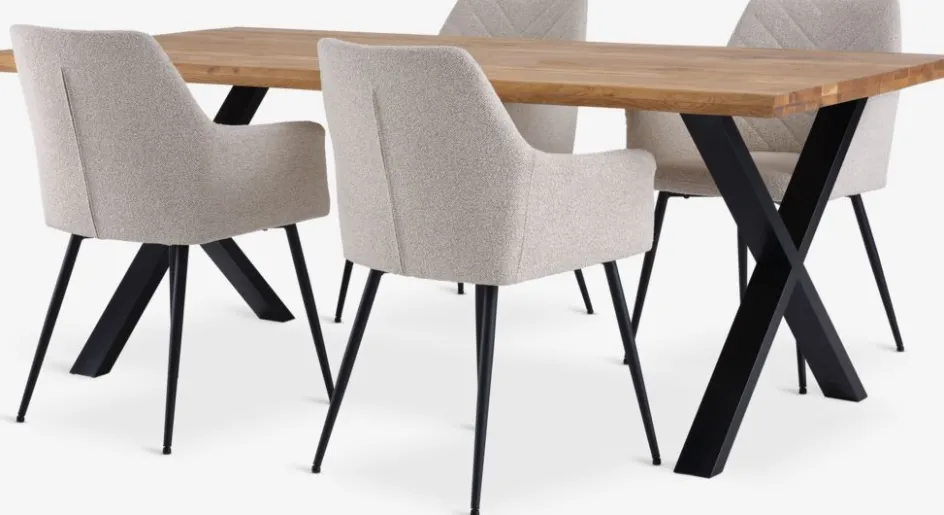 Online ROSLEV + PURHUSMesa ROSLEV L200 roble natural + 4 PURHUS blanco crudo/negro Mesas De Comedor|Conjuntos De Comedor