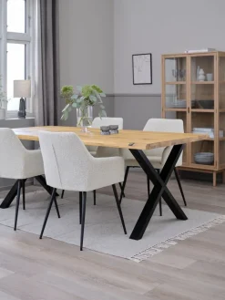 Online ROSLEV + PURHUSMesa ROSLEV L200 roble natural + 4 PURHUS blanco crudo/negro Mesas De Comedor|Conjuntos De Comedor