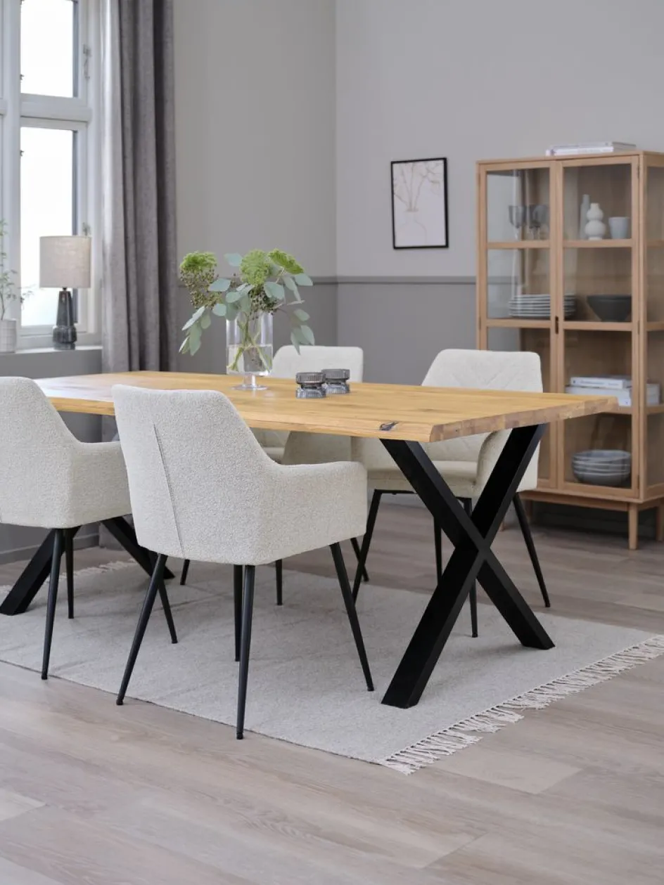 Online ROSLEV + PURHUSMesa ROSLEV L200 roble natural + 4 PURHUS blanco crudo/negro Mesas De Comedor|Conjuntos De Comedor