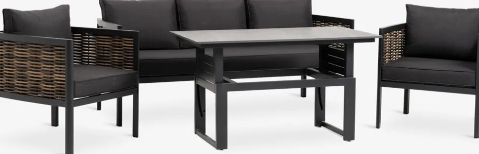 Best SALTENConjunto muebles jardín SALTEN 5 plazas secado rápido negro Conjuntos Mesa Y Sillas De Jardín|Muebles De Jardín