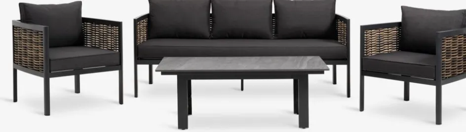 Best SALTENConjunto muebles jardín SALTEN 5 plazas secado rápido negro Conjuntos Mesa Y Sillas De Jardín|Muebles De Jardín