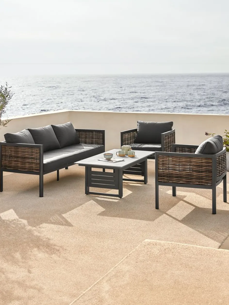 Best SALTENConjunto muebles jardín SALTEN 5 plazas secado rápido negro Conjuntos Mesa Y Sillas De Jardín|Muebles De Jardín