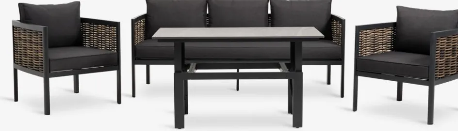 Best SALTENConjunto muebles jardín SALTEN 5 plazas secado rápido negro Conjuntos Mesa Y Sillas De Jardín|Muebles De Jardín
