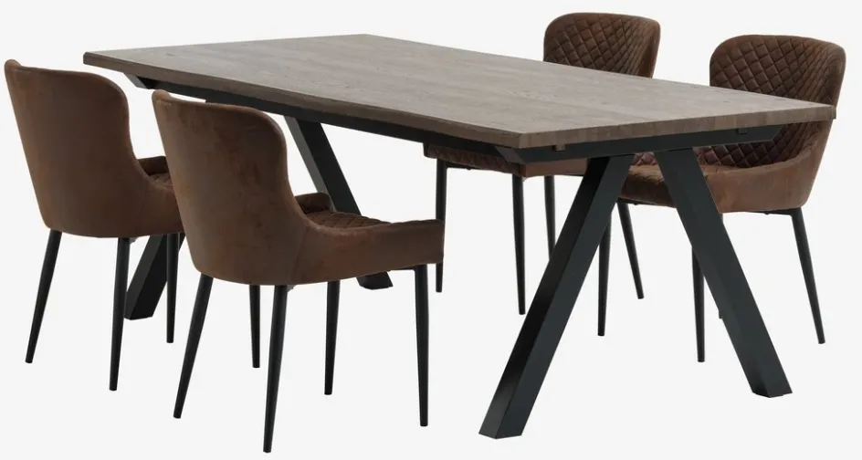 SANDBY + PEBRINGEMesa SANDBY L210 roble oscuro + 4 sillas PEBRINGE marrón Mesas De Comedor|Conjuntos De Comedor