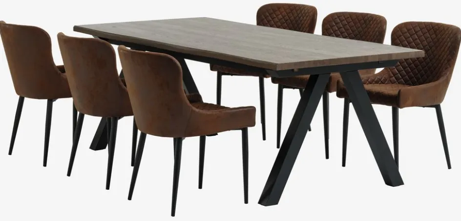 SANDBY + PEBRINGEMesa SANDBY L210 roble oscuro + 4 sillas PEBRINGE marrón Mesas De Comedor|Conjuntos De Comedor